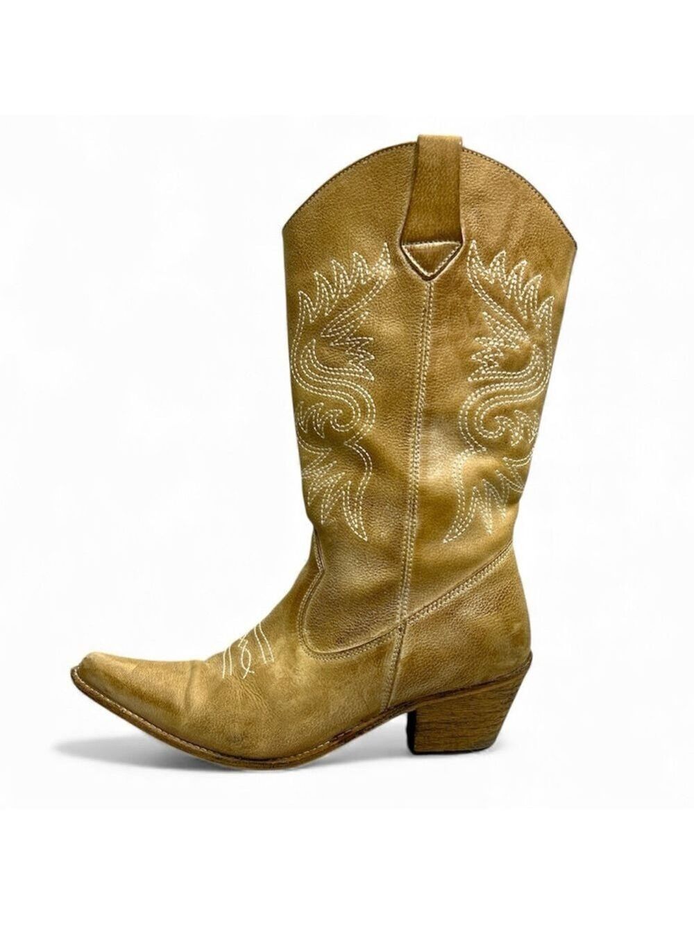 Browns B2 tan embroidered leather western rancher cowboy boots EU 39 US 8